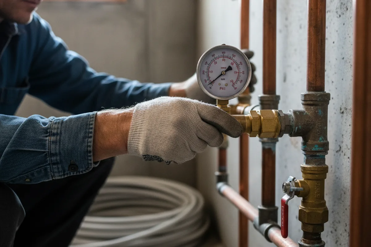 Pressure testing a repaired line during Water Line Repair in Belgium